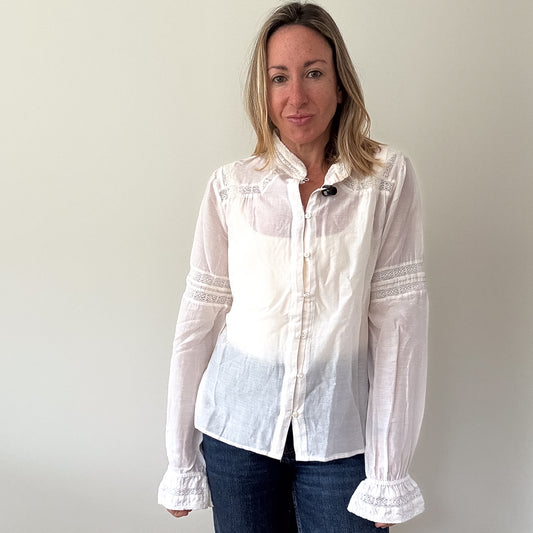 ME+EM White Lace Detail Cotton Blouse - Size 6