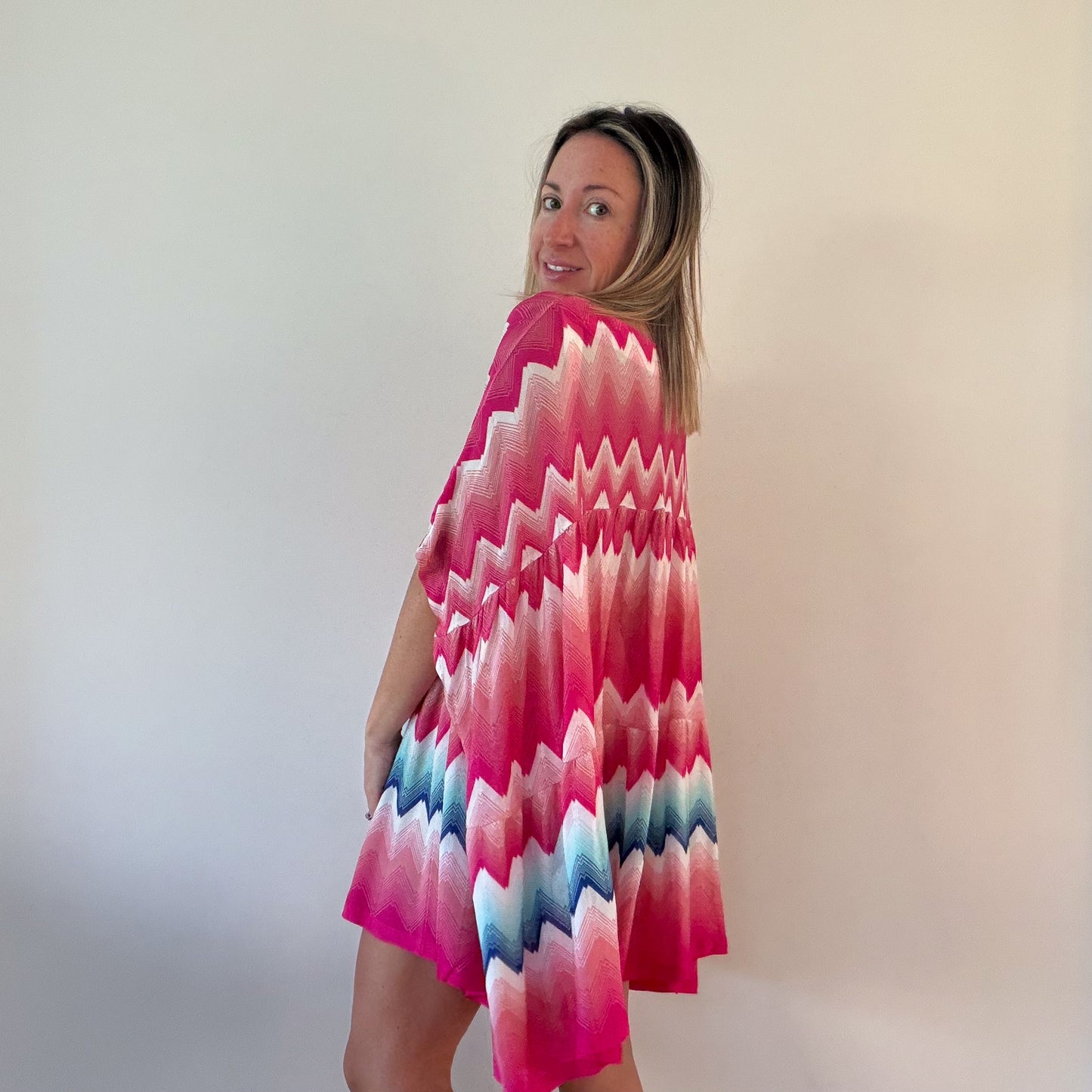 Missoni Pink Blue Zigzag Print Tunic Poncho (RRP £450) | Authentic Preloved