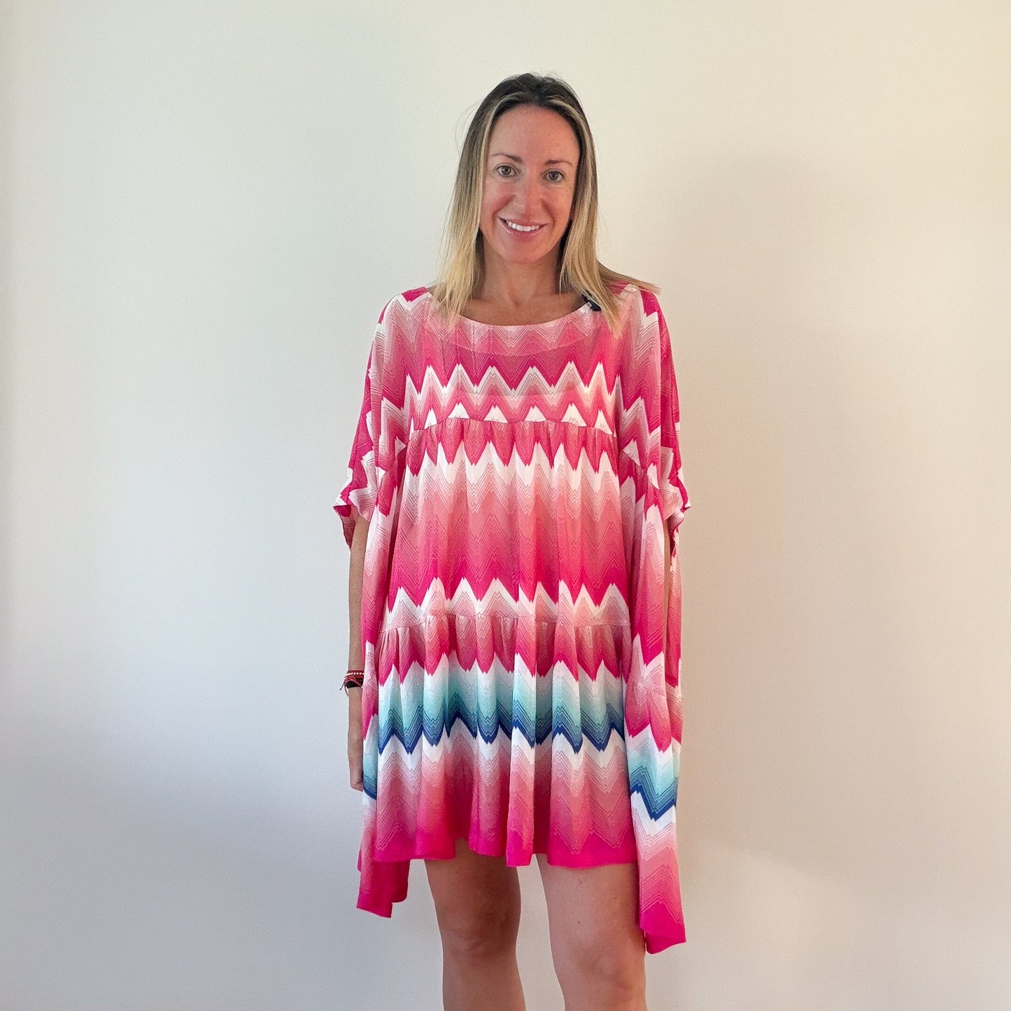 Missoni Pink Blue Zigzag Print Tunic Poncho (RRP £450) | Authentic Preloved