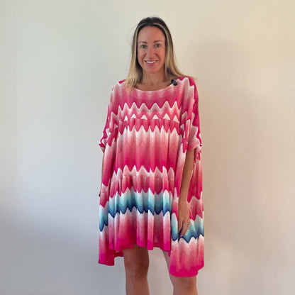 Missoni Pink Blue Zigzag Print Tunic Poncho (RRP £450) | Authentic Preloved