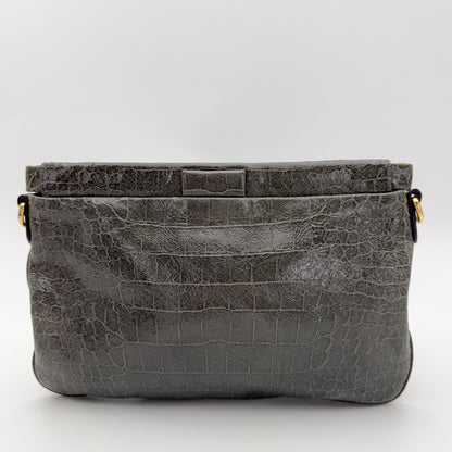 Miu Miu Grey Croc-Effect Leather Clutch & Crossbody Bag