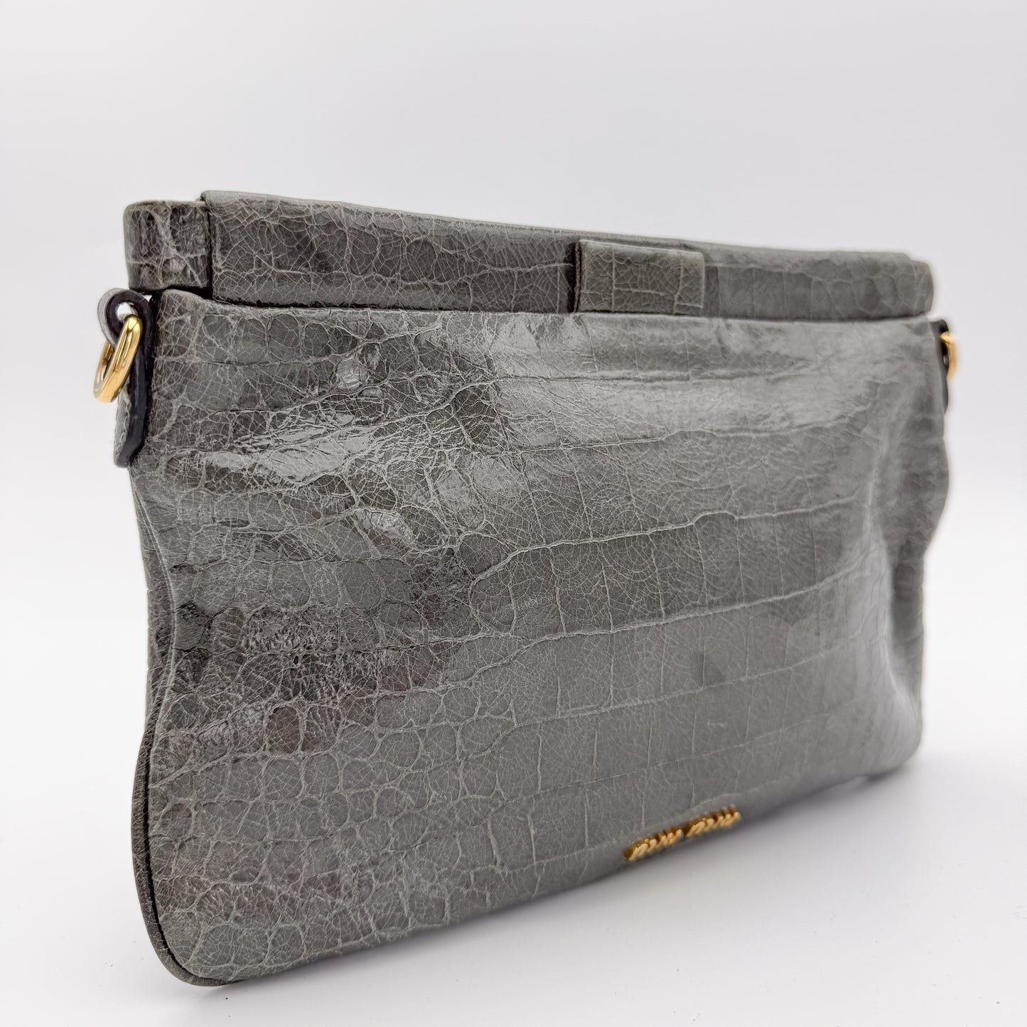 Miu Miu Grey Croc-Effect Leather Clutch & Crossbody Bag