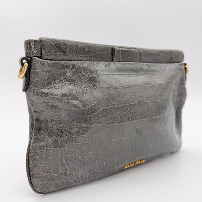 Miu Miu Grey Croc-Effect Leather Clutch & Crossbody Bag