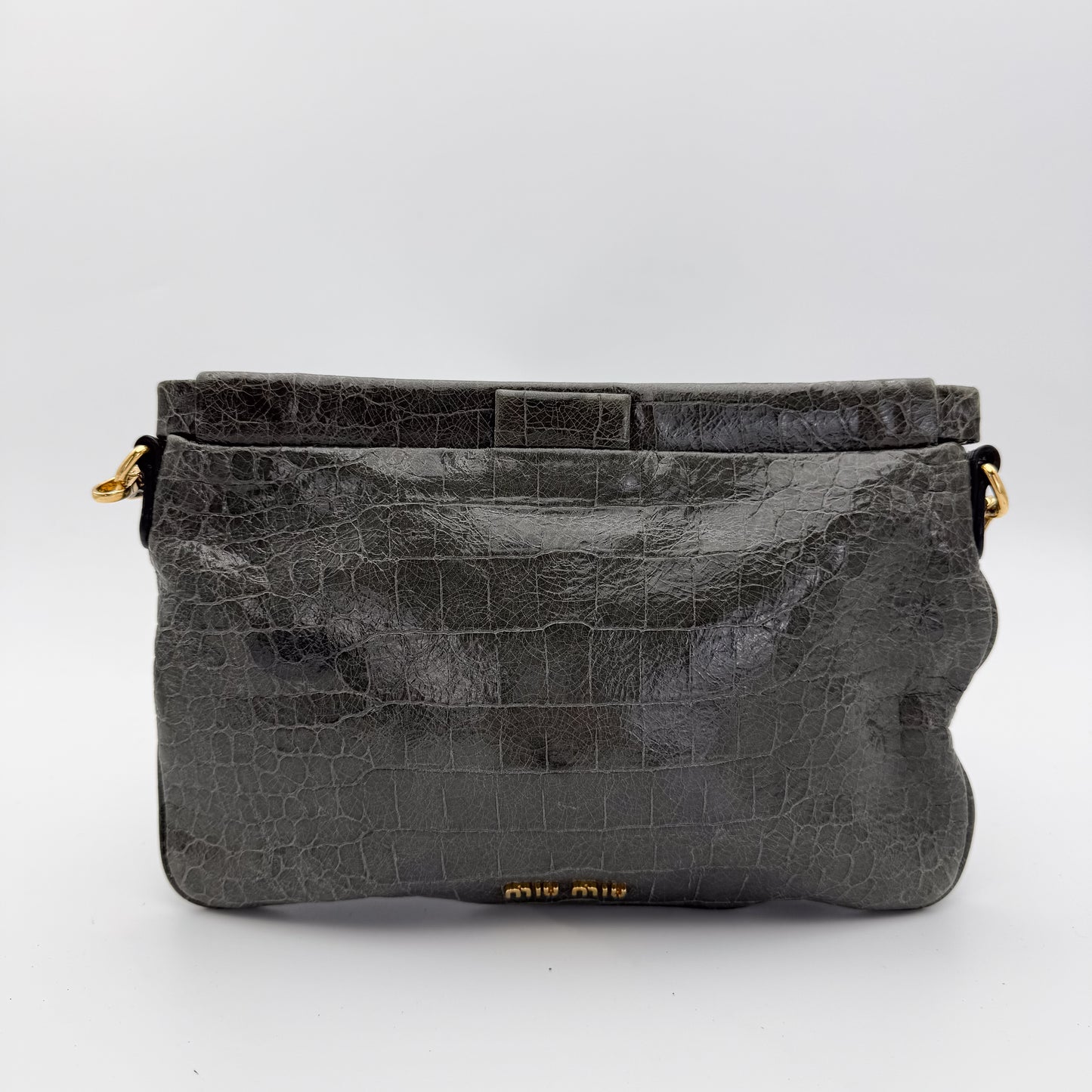 Miu Miu Grey Croc-Effect Leather Clutch & Crossbody Bag