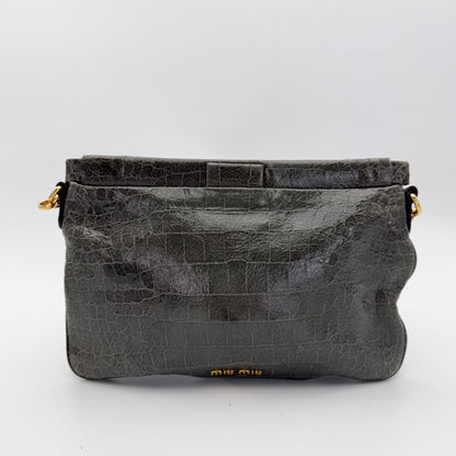 Miu Miu Grey Croc-Effect Leather Clutch & Crossbody Bag
