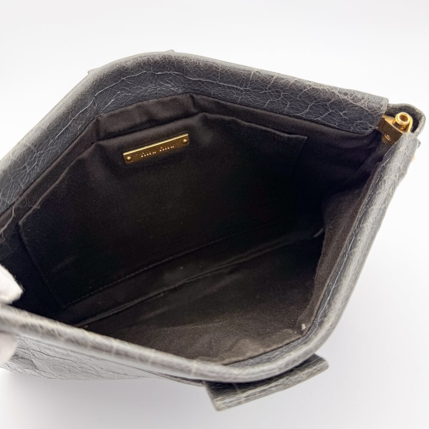 Miu Miu Grey Croc-Effect Leather Clutch & Crossbody Bag