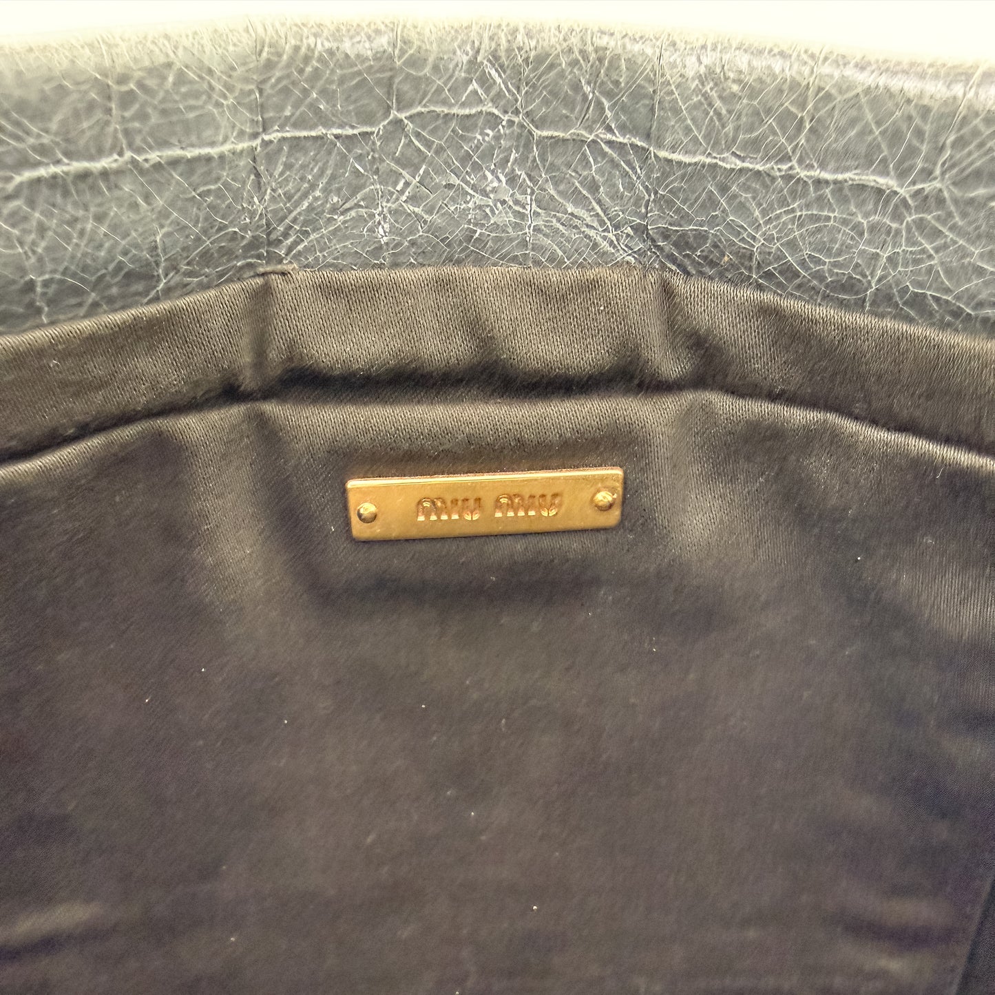 Miu Miu Grey Croc-Effect Leather Clutch & Crossbody Bag