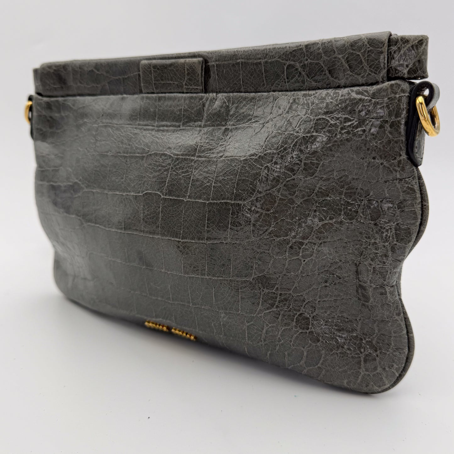 Miu Miu Grey Croc-Effect Leather Clutch & Crossbody Bag