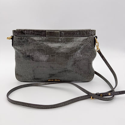 Miu Miu Grey Croc-Effect Leather Clutch & Crossbody Bag