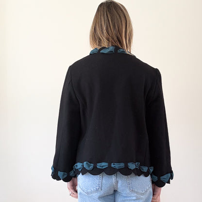 Moschino Cheap & Chic Black Scalloped Trim Bow Detail Jacket - Size 14