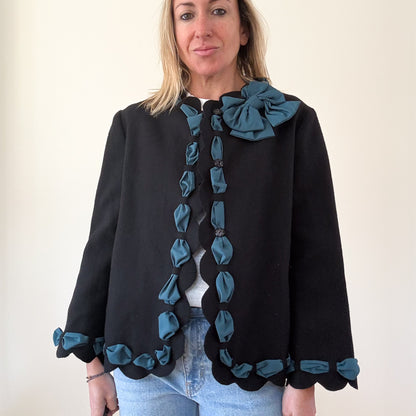 Moschino Cheap & Chic Black Scalloped Trim Bow Detail Jacket - Size 14