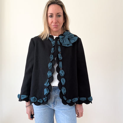 Moschino Cheap & Chic Black Scalloped Trim Bow Detail Jacket - Size 14