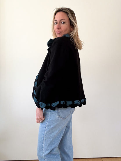 Moschino Cheap & Chic Black Scalloped Trim Bow Detail Jacket - Size 14