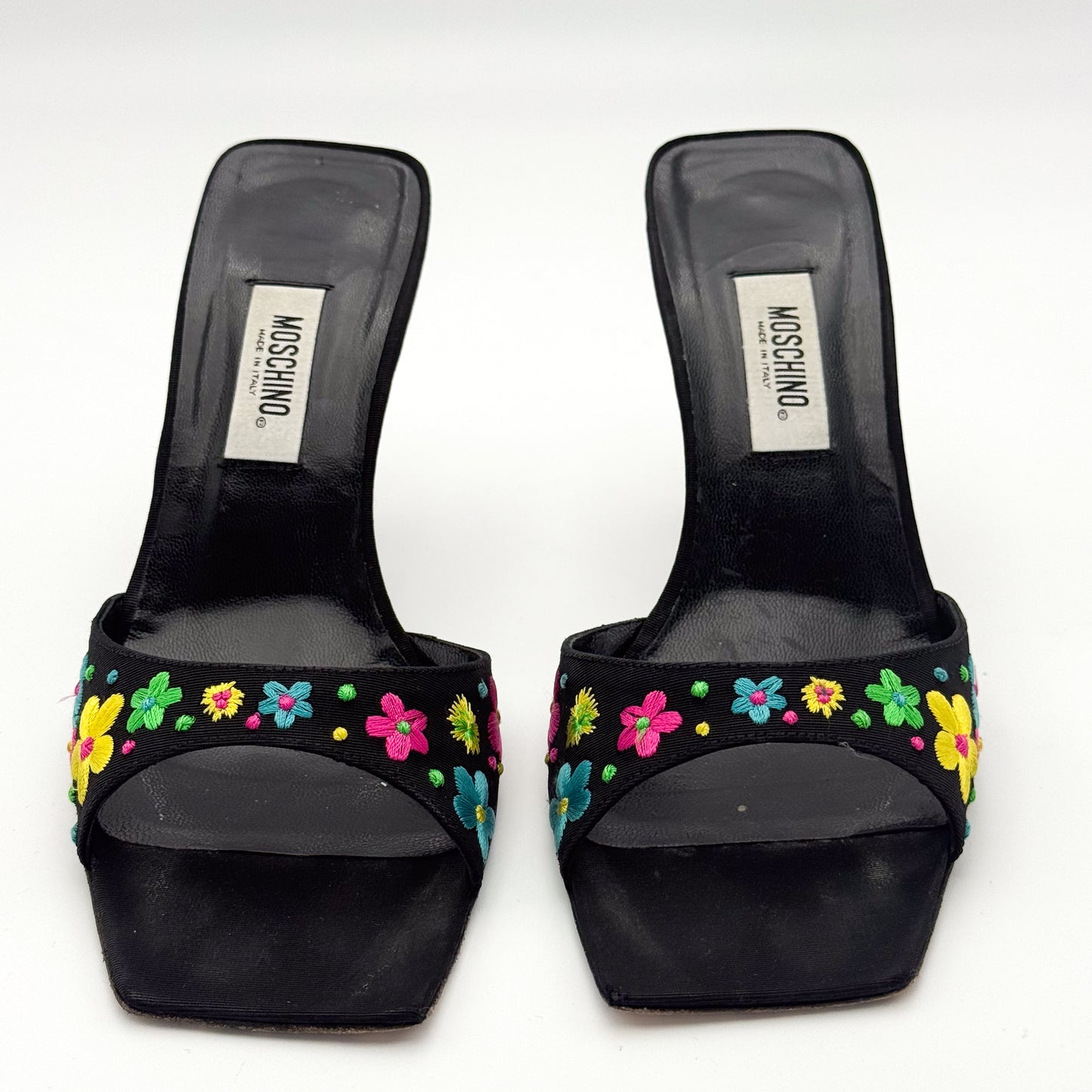 Moschino Square Toe Embroidered Sandals - Size 37