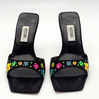 Moschino Square Toe Embroidered Sandals - Size 37