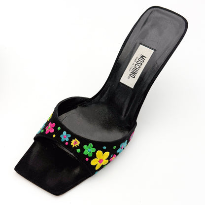 Moschino Square Toe Embroidered Sandals - Size 37