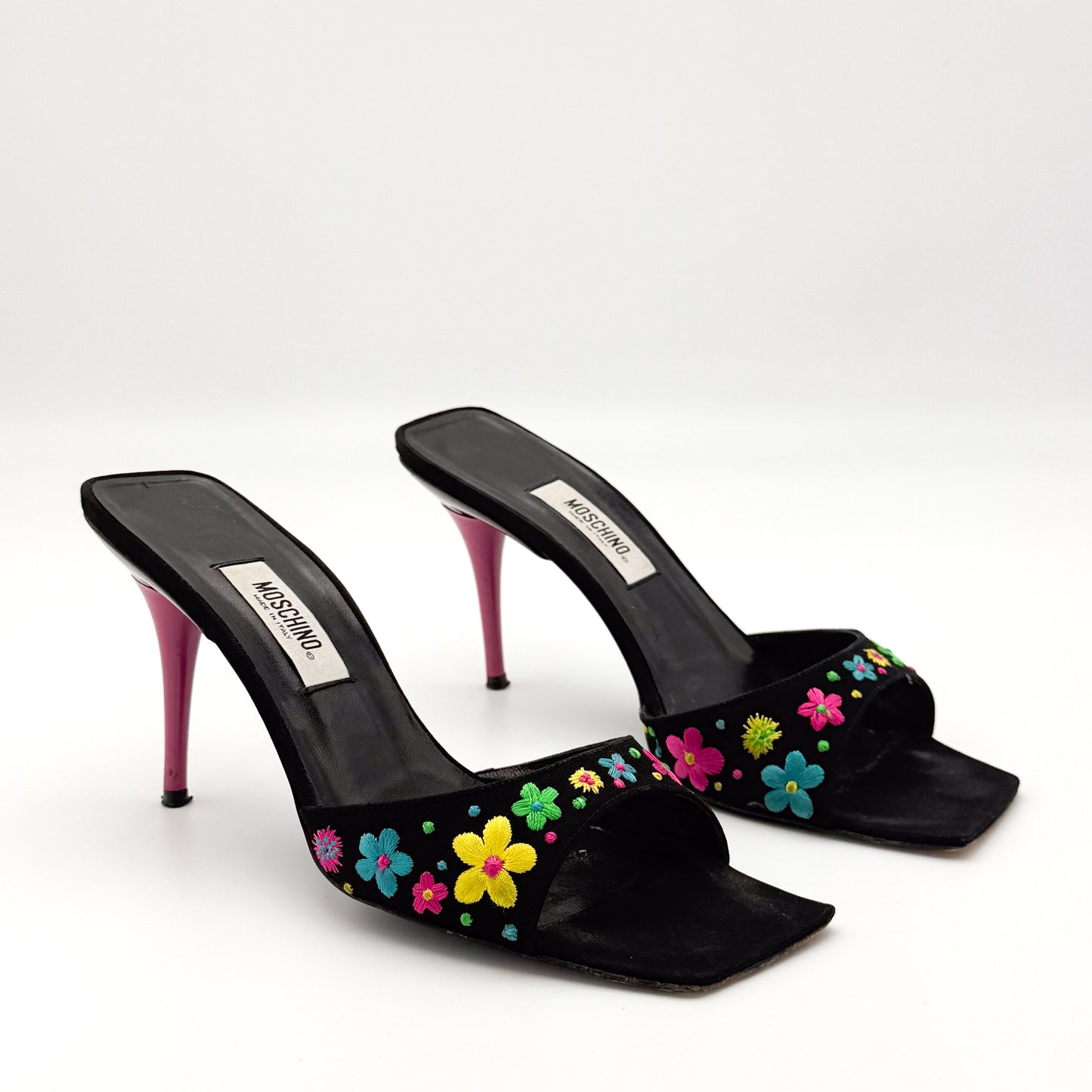 Moschino Square Toe Embroidered Sandals - Size 37