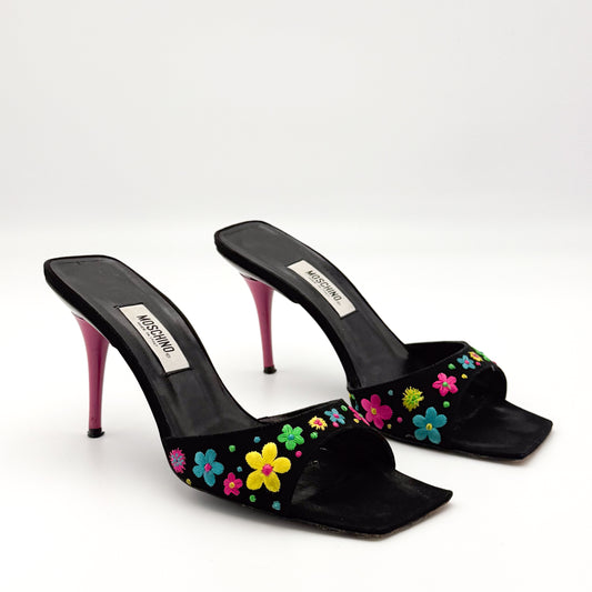 Moschino Square Toe Embroidered Sandals - Size 37