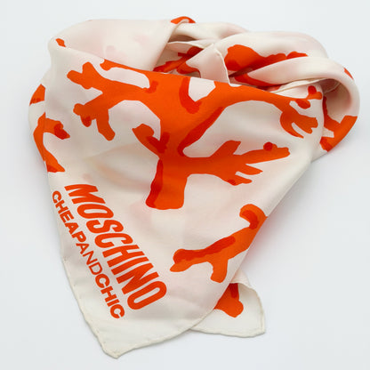 Moschino Cheap and Chic Cream Silk Scarf with Orange Coral Print (RRP £200) | Authentic Preloved