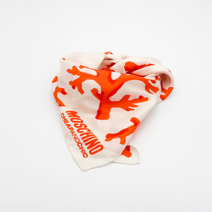 Moschino Cheap and Chic Cream Silk Scarf with Orange Coral Print (RRP £200) | Authentic Preloved