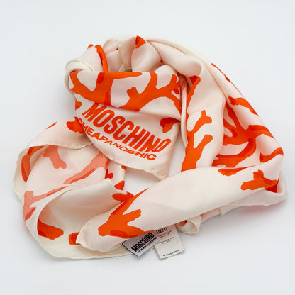 Moschino Cheap and Chic Cream Silk Scarf with Orange Coral Print (RRP £200) | Authentic Preloved