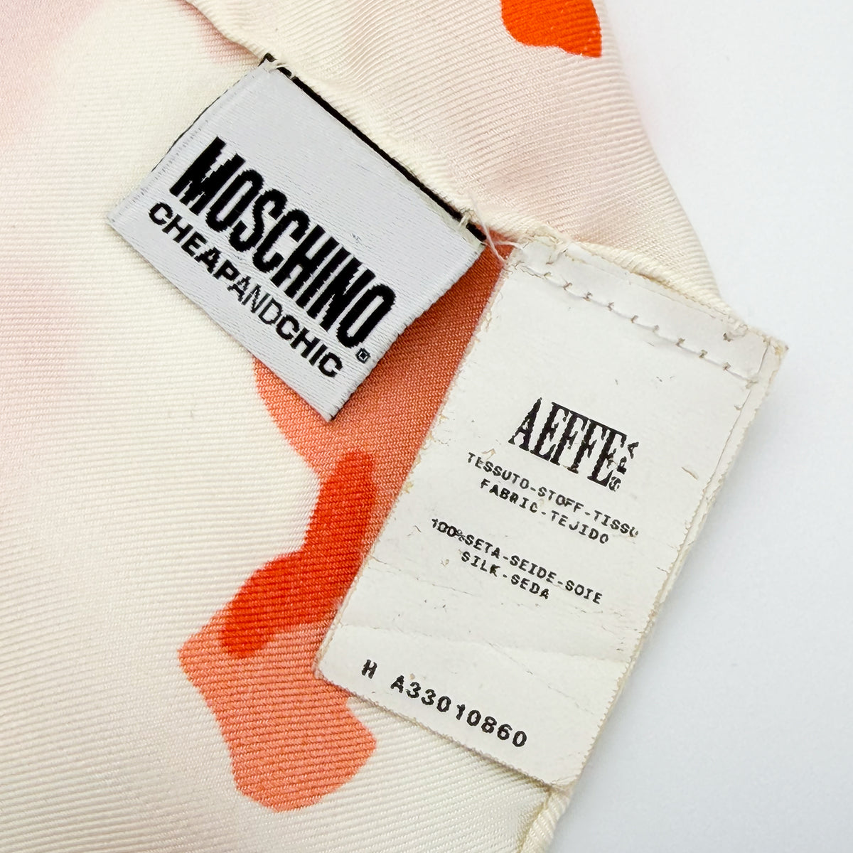 Moschino Cheap and Chic Cream Silk Scarf with Orange Coral Print (RRP £200) | Authentic Preloved