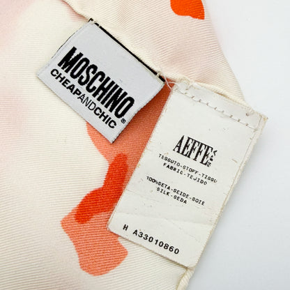 Moschino Cheap and Chic Cream Silk Scarf with Orange Coral Print (RRP £200) | Authentic Preloved
