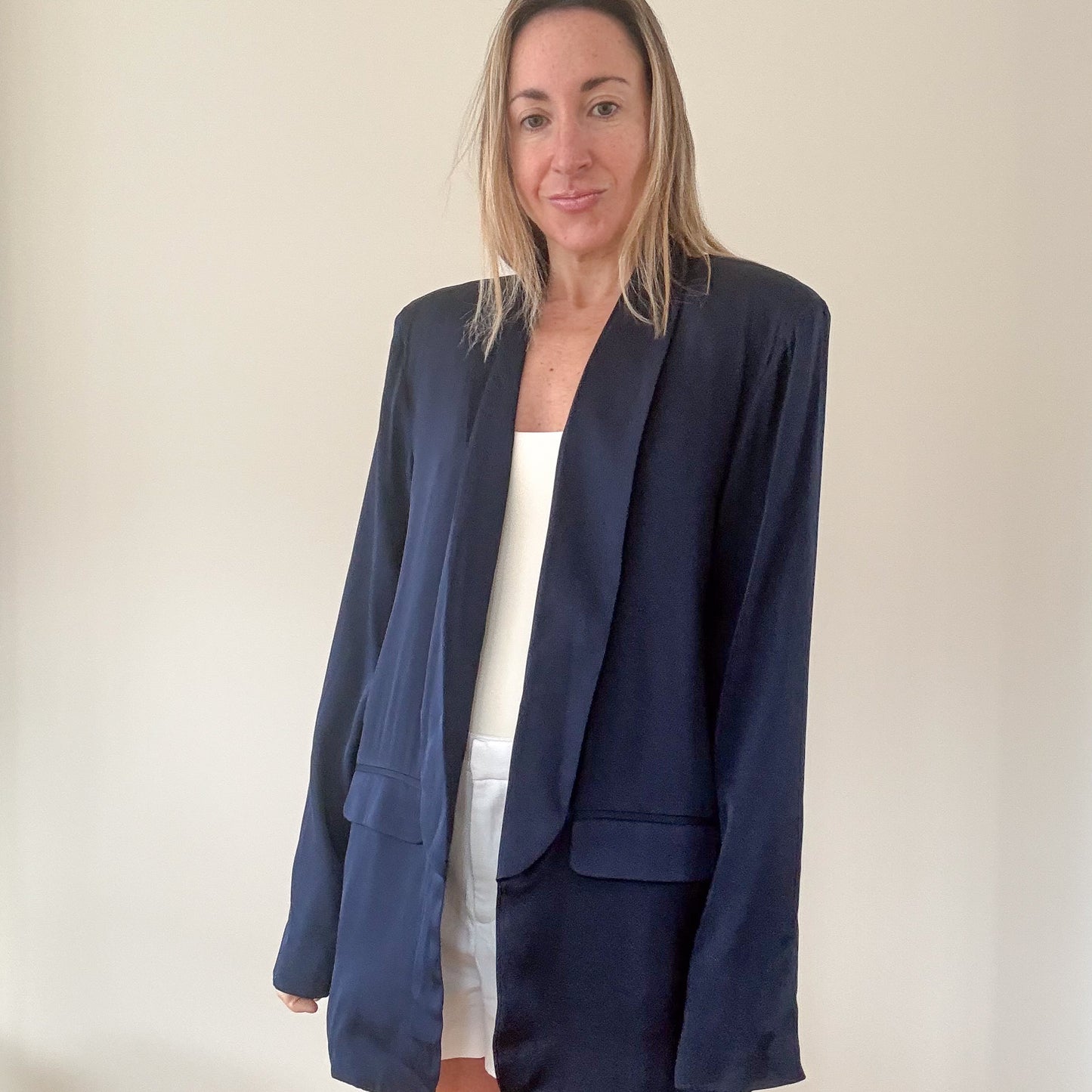 Nouvelle Silk95Five Navy Silk LA Blazer - Size M