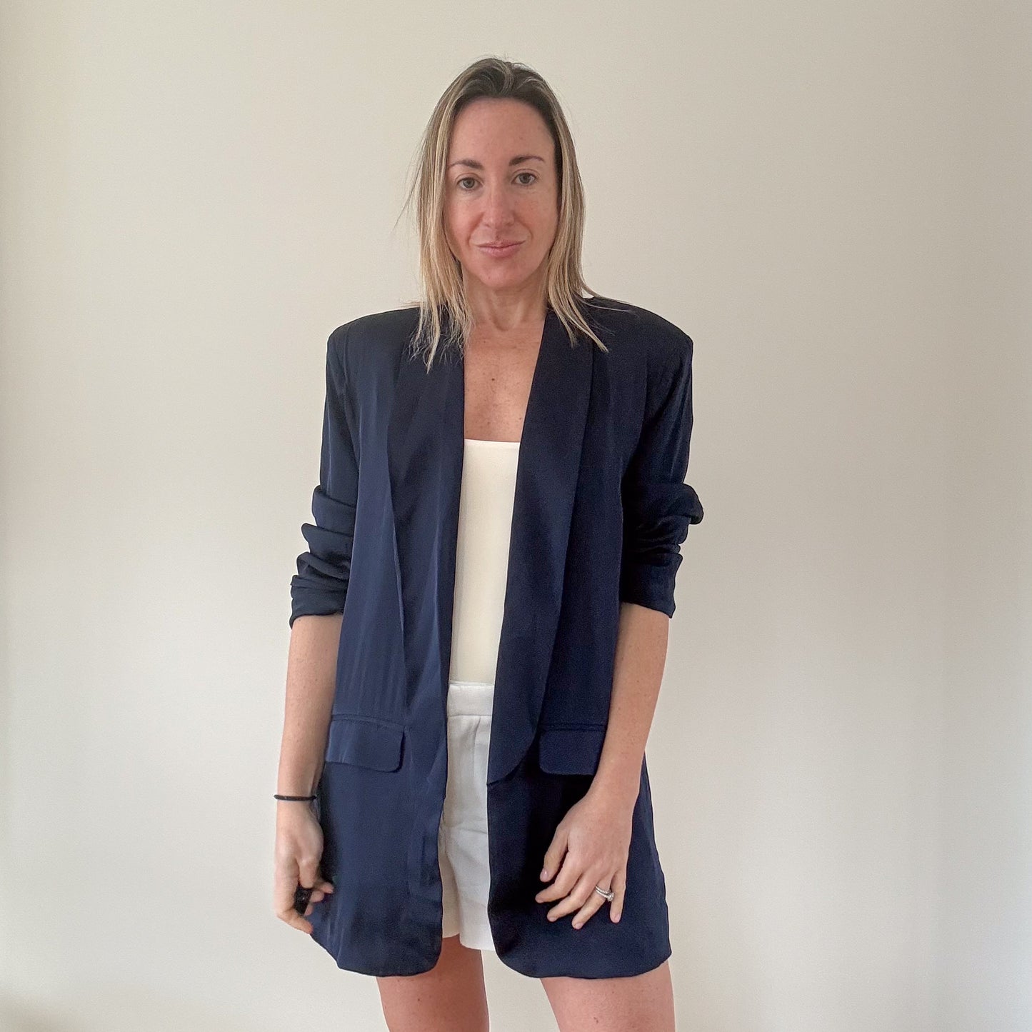 Nouvelle Silk95Five Navy Silk LA Blazer - Size M