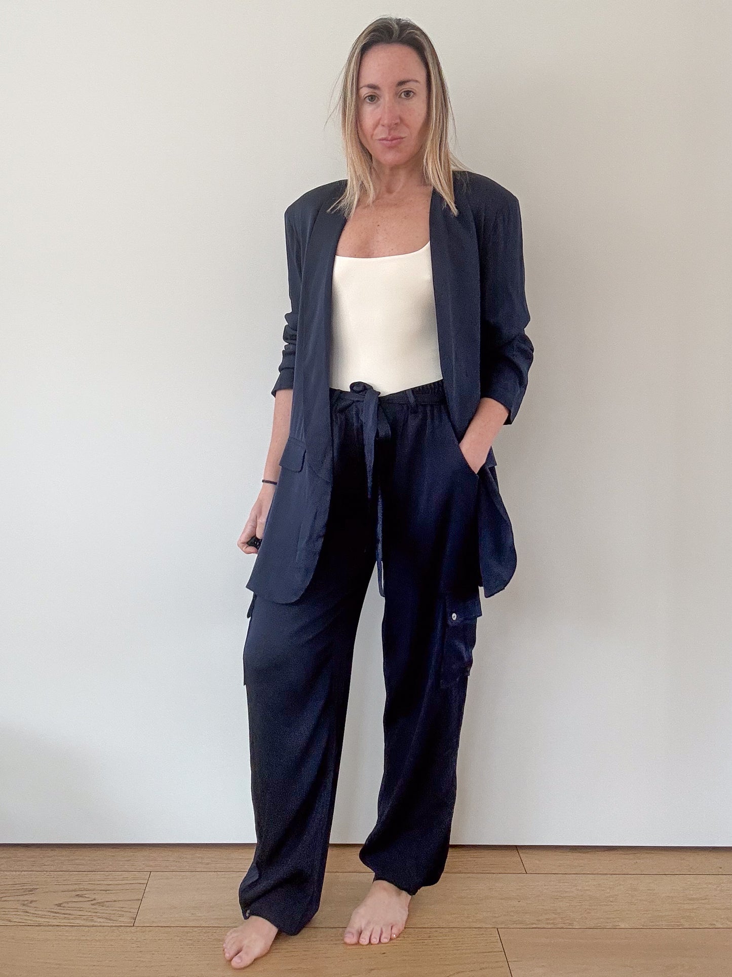 Nouvelle Silk95Five Navy Silk LA Blazer - Size M