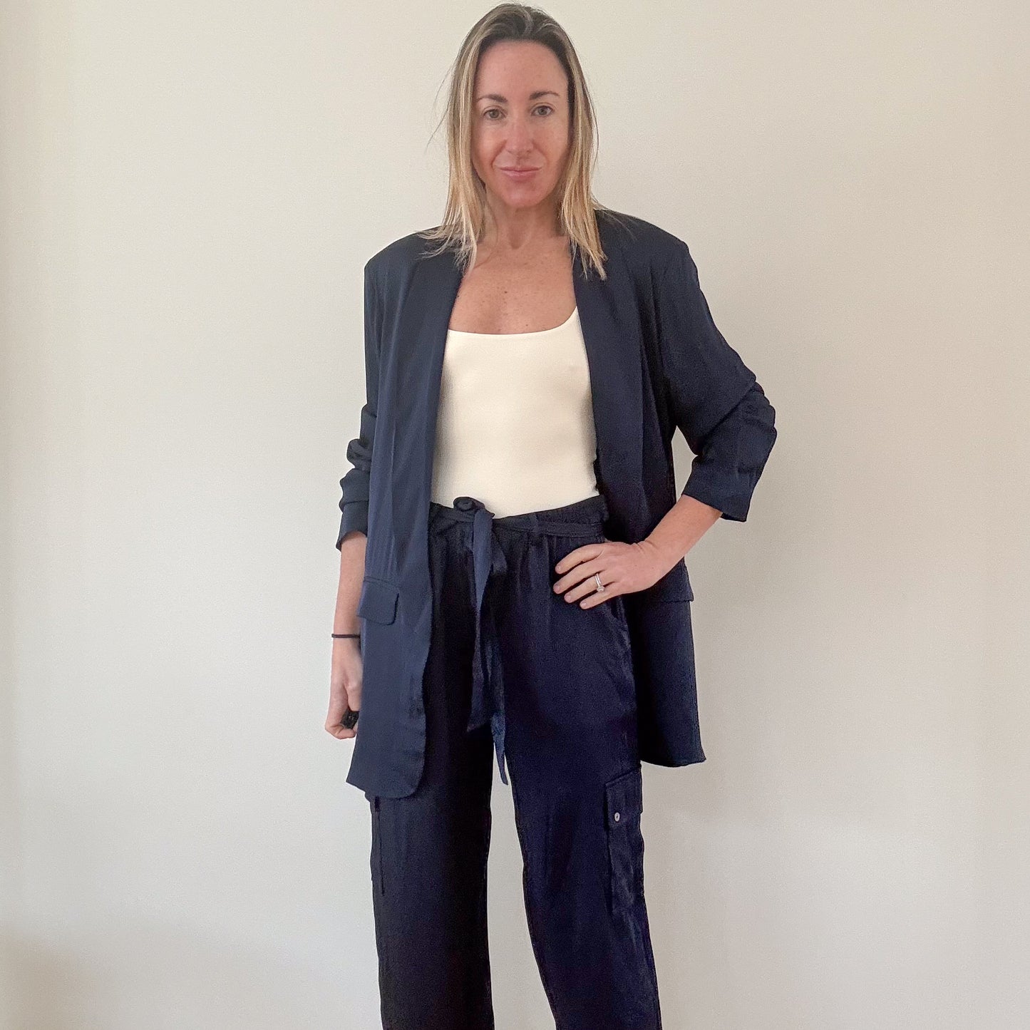 Nouvelle Silk95Five Navy Silk LA Blazer - Size M