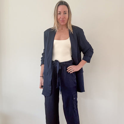 Nouvelle Silk95Five Navy Silk LA Blazer - Size M