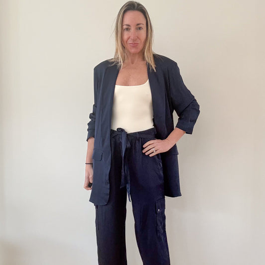 Nouvelle Silk95Five Navy Silk LA Blazer - Size M