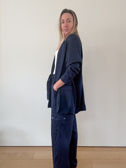 Nouvelle Silk95Five Navy Silk LA Blazer - Size M