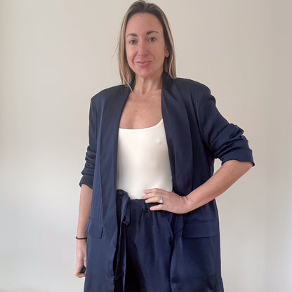 Nouvelle Silk95Five Navy Silk LA Blazer - Size M