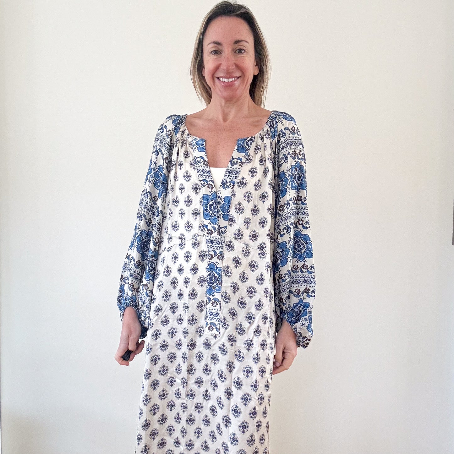 Odd Molly Blue and White Printed Maxi - Size 3