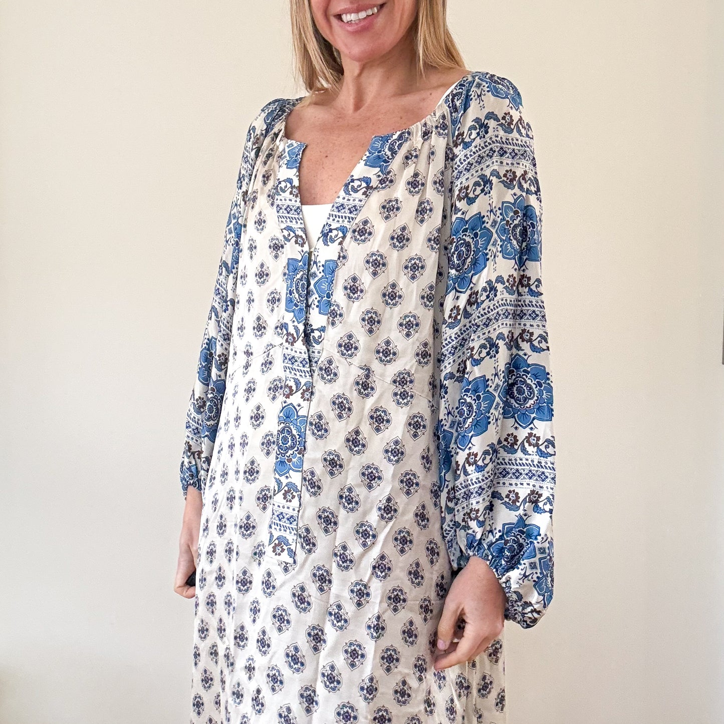 Odd Molly Blue and White Printed Maxi - Size 3