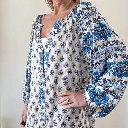 Odd Molly Blue and White Printed Maxi - Size 3