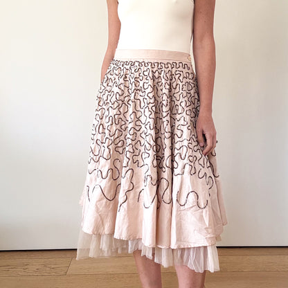 P.A.R.O.S.H. Blush Silk Taffeta & Sequin Skirt - Size XS