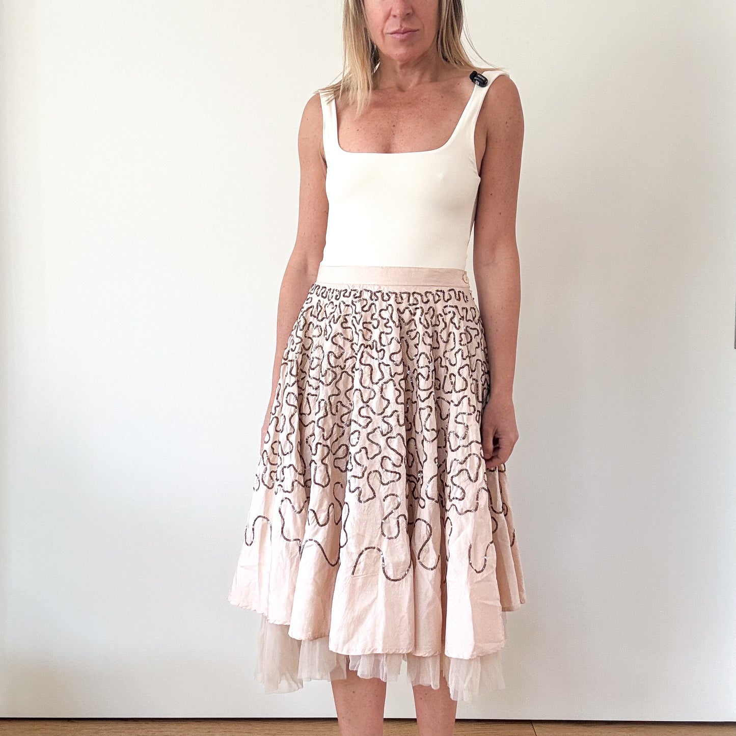 P.A.R.O.S.H. Blush Silk Taffeta & Sequin Skirt - Size XS