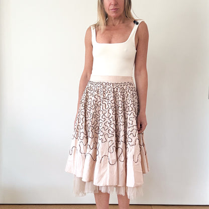P.A.R.O.S.H. Blush Silk Taffeta & Sequin Skirt - Size XS