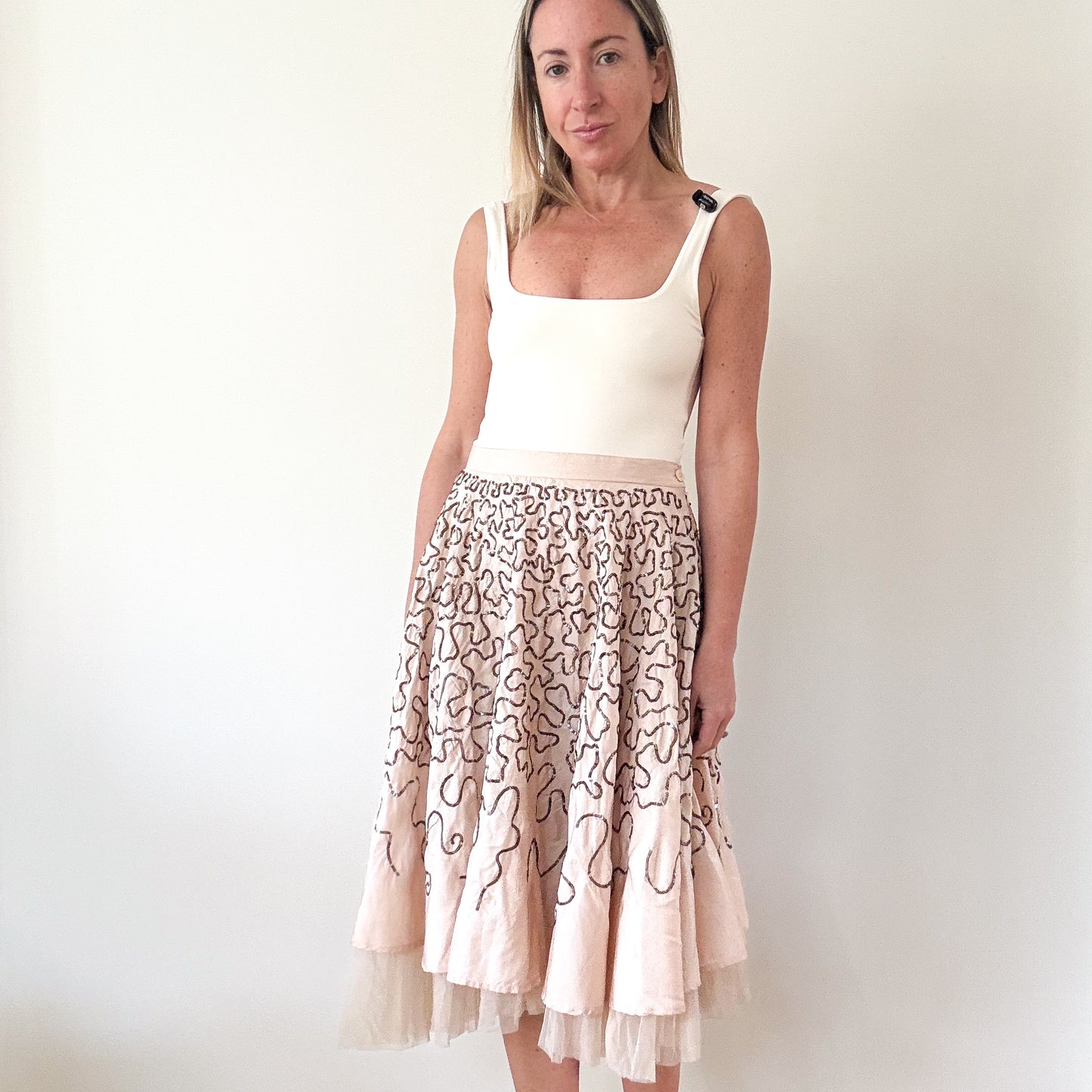 P.A.R.O.S.H. Blush Silk Taffeta & Sequin Skirt - Size XS
