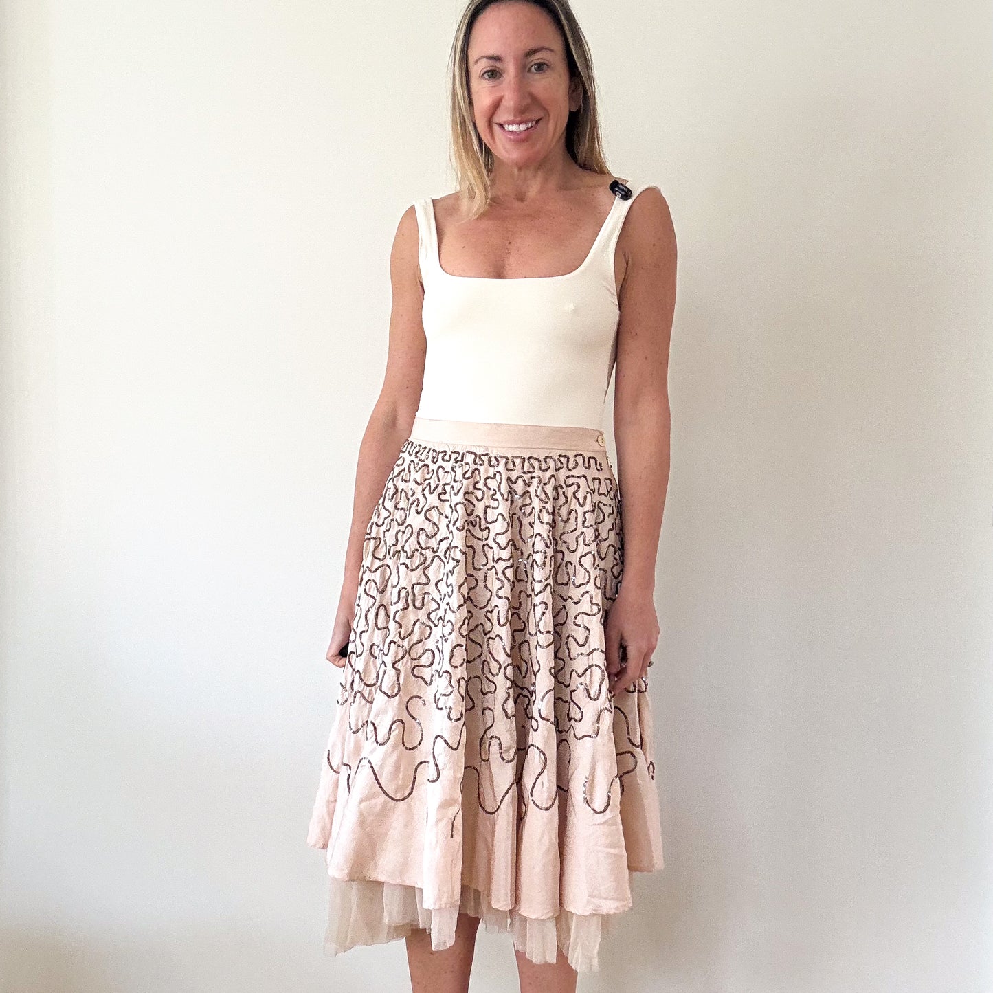 P.A.R.O.S.H. Blush Silk Taffeta & Sequin Skirt - Size XS