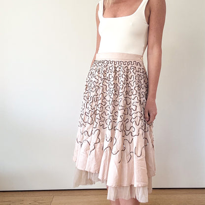 P.A.R.O.S.H. Blush Silk Taffeta & Sequin Skirt - Size XS