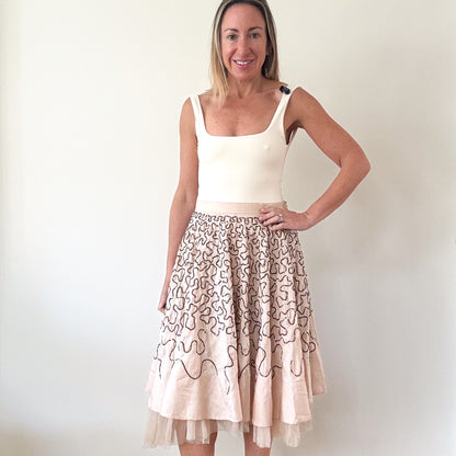 P.A.R.O.S.H. Blush Silk Taffeta & Sequin Skirt - Size XS