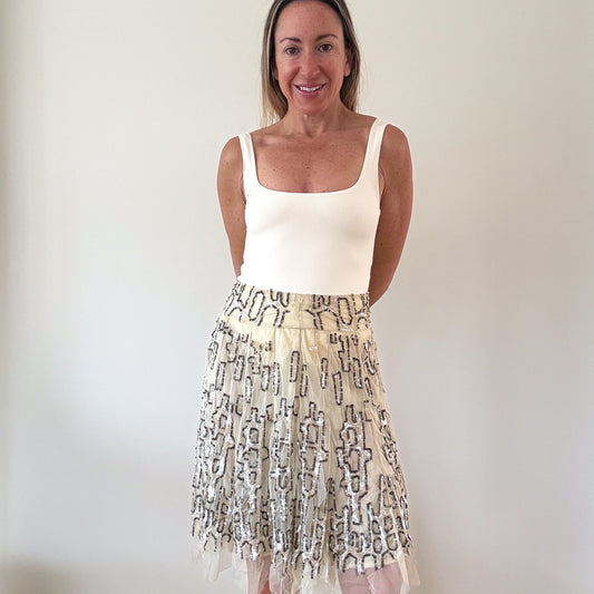 P.A.R.O.S.H. Embellished Tulle Sequin Skirt - Size M