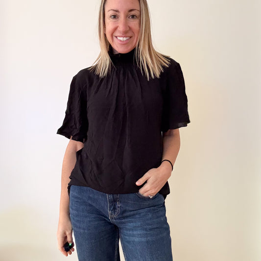 Patrizia Pepe Black High-Neck Blouse - Size 12