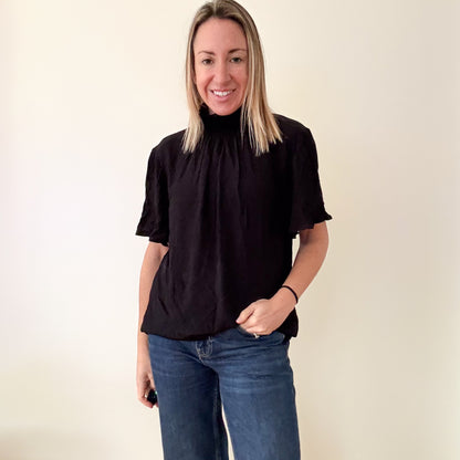 Patrizia Pepe Black High-Neck Blouse - Size 12