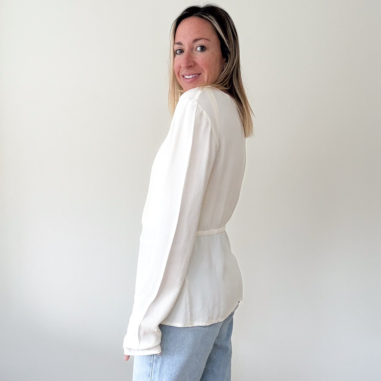 Patrizia Pepe Off-White Draped Silk Top - Size 12