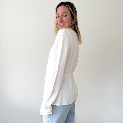 Patrizia Pepe Off-White Draped Silk Top - Size 12